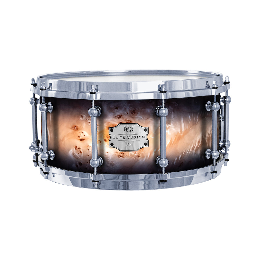 Chaos Elite Custom 13x6.5 Snare Drum American Maple Re-Ring & Mappa Burl - Black Natural Burst