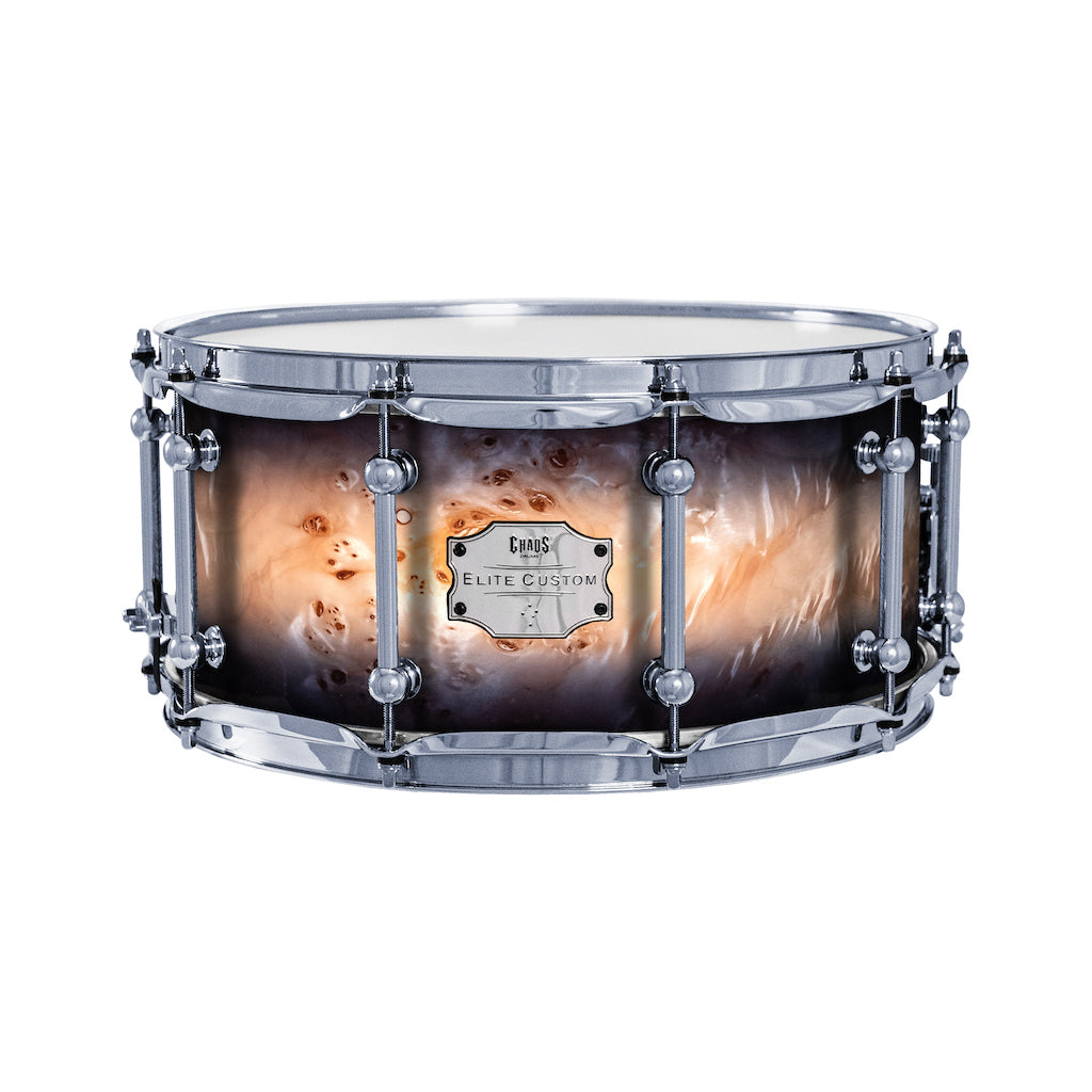 Chaos Elite Custom 14x6.5 Snare Drum American Maple Re-Ring & Mappa Burl - Black Natural Burst