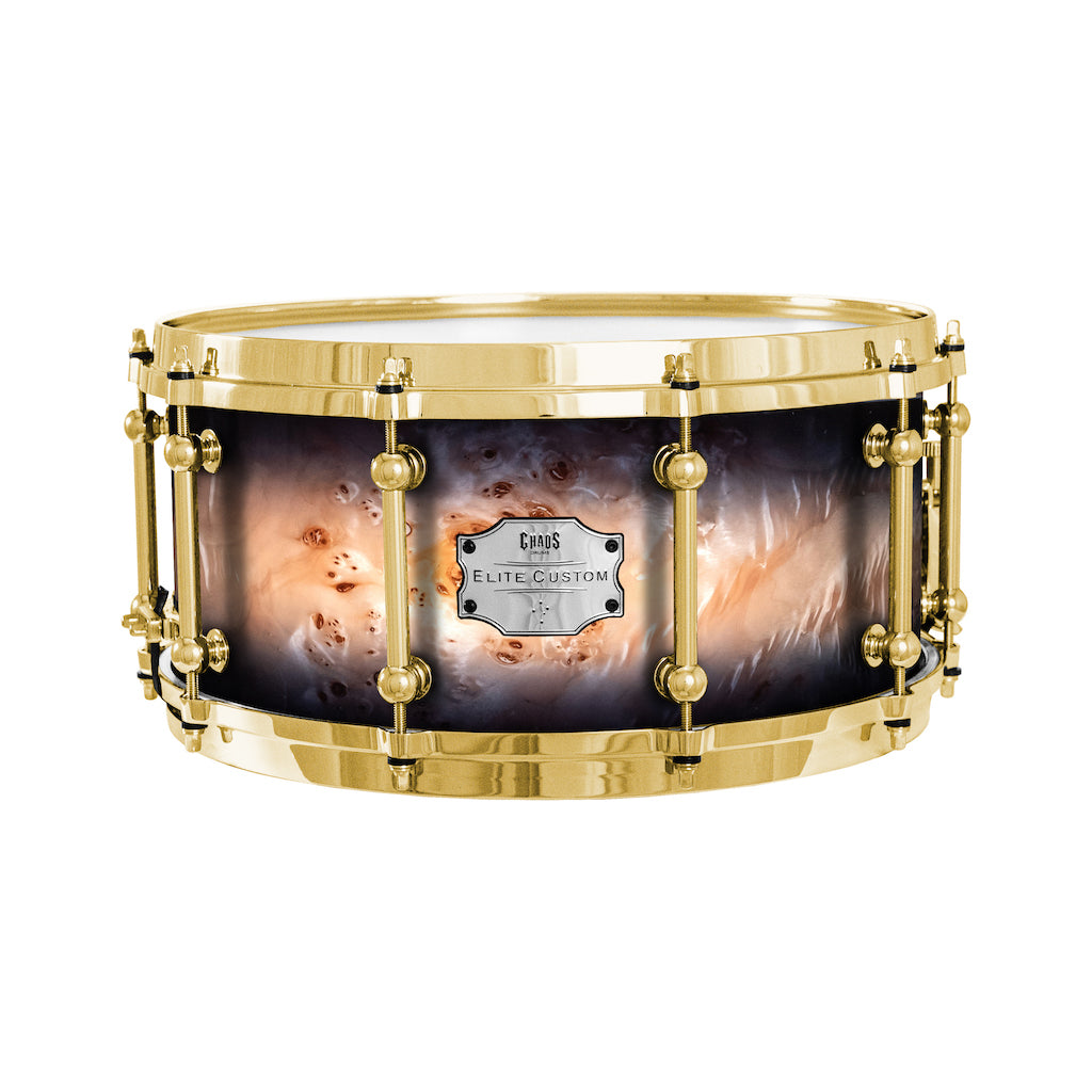 Chaos Elite Custom 13x6.5 Snare Drum American Maple Re-Ring & Mappa Burl - Black Natural Burst