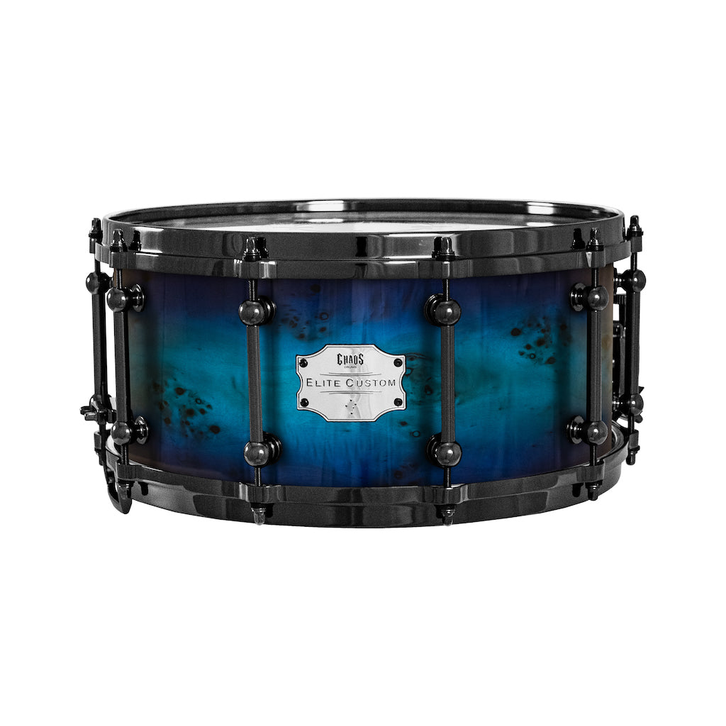 Chaos Elite Custom 14x6.5 Snare Drum American Maple Re-Ring & Mappa Burl - Purple Blue Fade