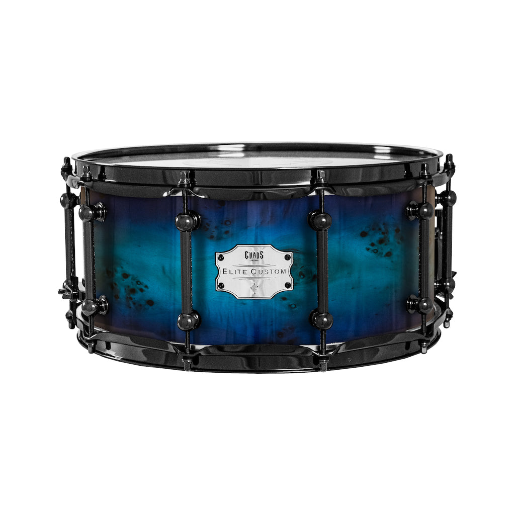 Chaos Elite Custom 14x6.5 Snare Drum American Maple Re-Ring & Mappa Burl - Purple Blue Fade