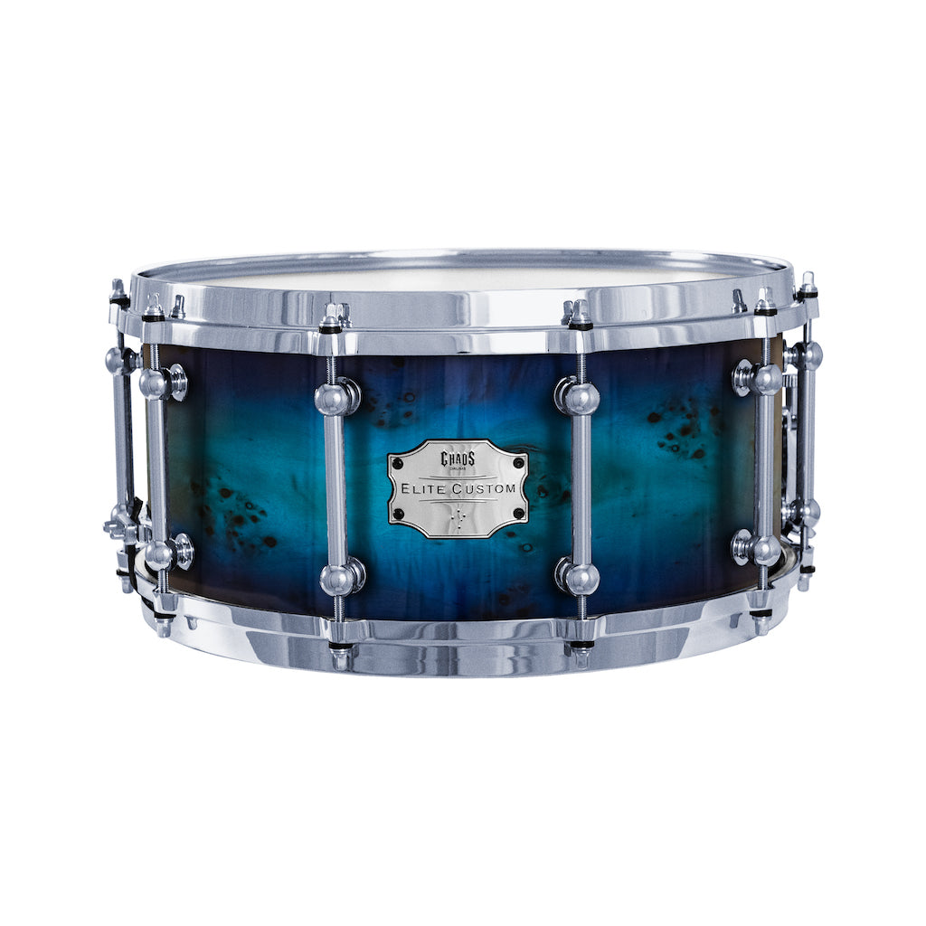 Chaos Elite Custom 14x6.5 Snare Drum American Maple Re-Ring & Mappa Burl - Purple Blue Fade