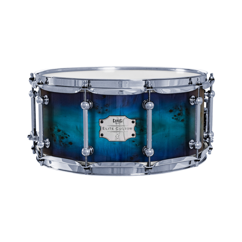 Chaos Elite Custom 14x6.5 Snare Drum American Maple Re-Ring & Mappa Burl - Purple Blue Fade