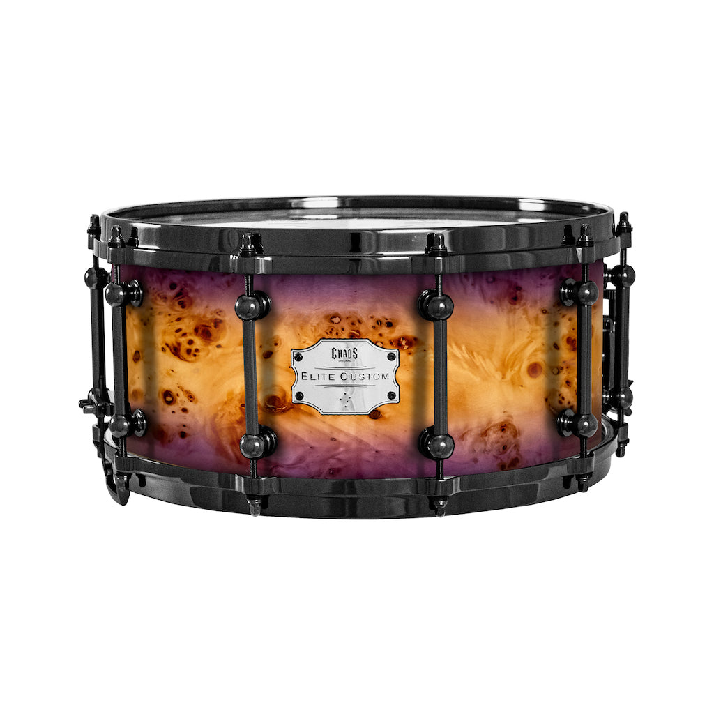 Chaos Elite Custom 14x6.5 Snare Drum American Maple Re-Ring & Mappa Burl - Purple Natural Burst