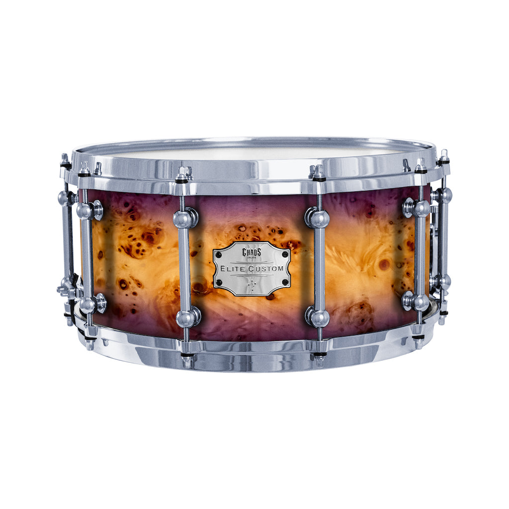 Chaos Elite Custom 13x6.5 Snare Drum American Maple Re-Ring & Mappa Burl - Purple Natural Burst