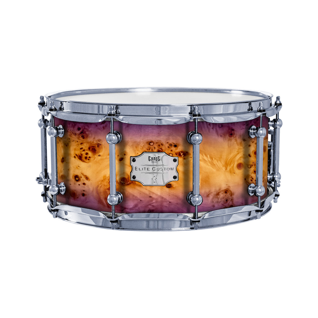 Chaos Elite Custom 13x6.5 Snare Drum American Maple Re-Ring & Mappa Burl - Purple Natural Burst