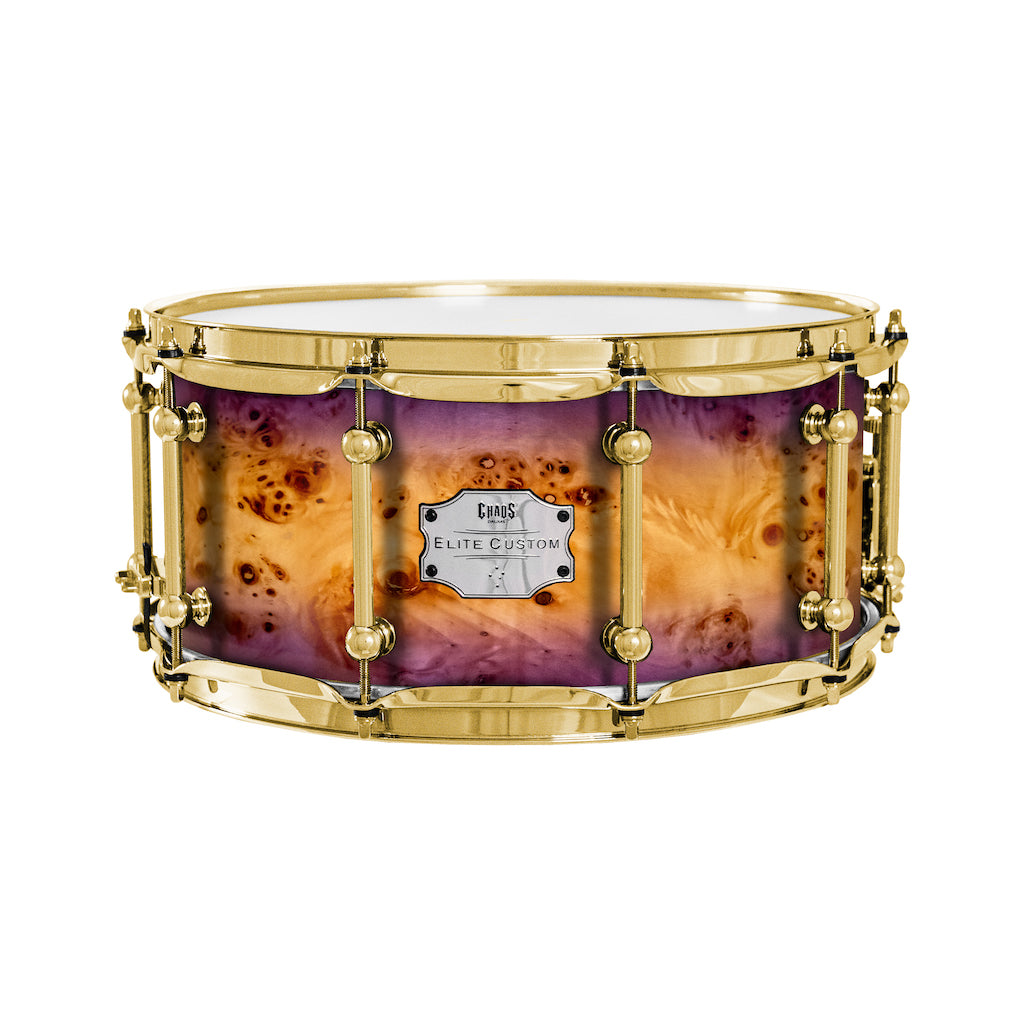 Chaos Elite Custom 13x6.5 Snare Drum American Maple Re-Ring & Mappa Burl - Purple Natural Burst