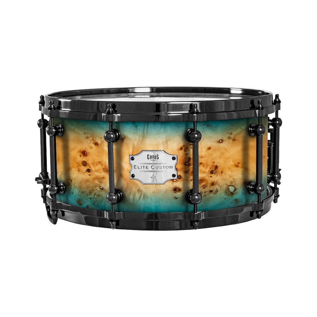 Chaos Elite Custom 14x6.5 Snare Drum American Maple Re-Ring & Mappa Burl - Blue Natural Burst