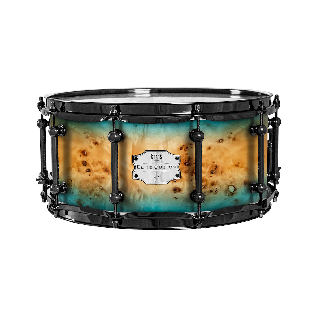Chaos Elite Custom 14x6.5 Snare Drum American Maple Re-Ring & Mappa Burl - Blue Natural Burst
