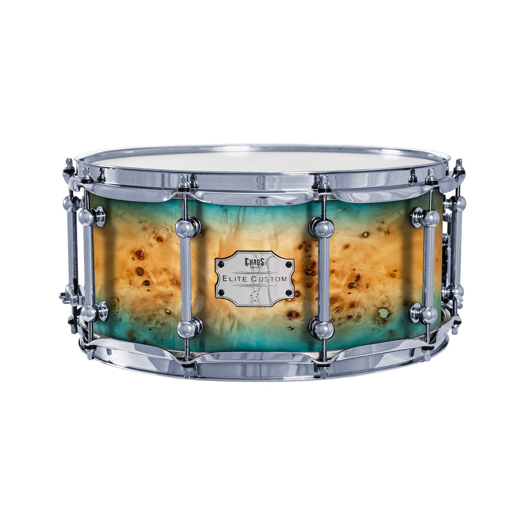 Chaos Elite Custom 14x6.5 Snare Drum American Maple Re-Ring & Mappa Burl - Blue Natural Burst