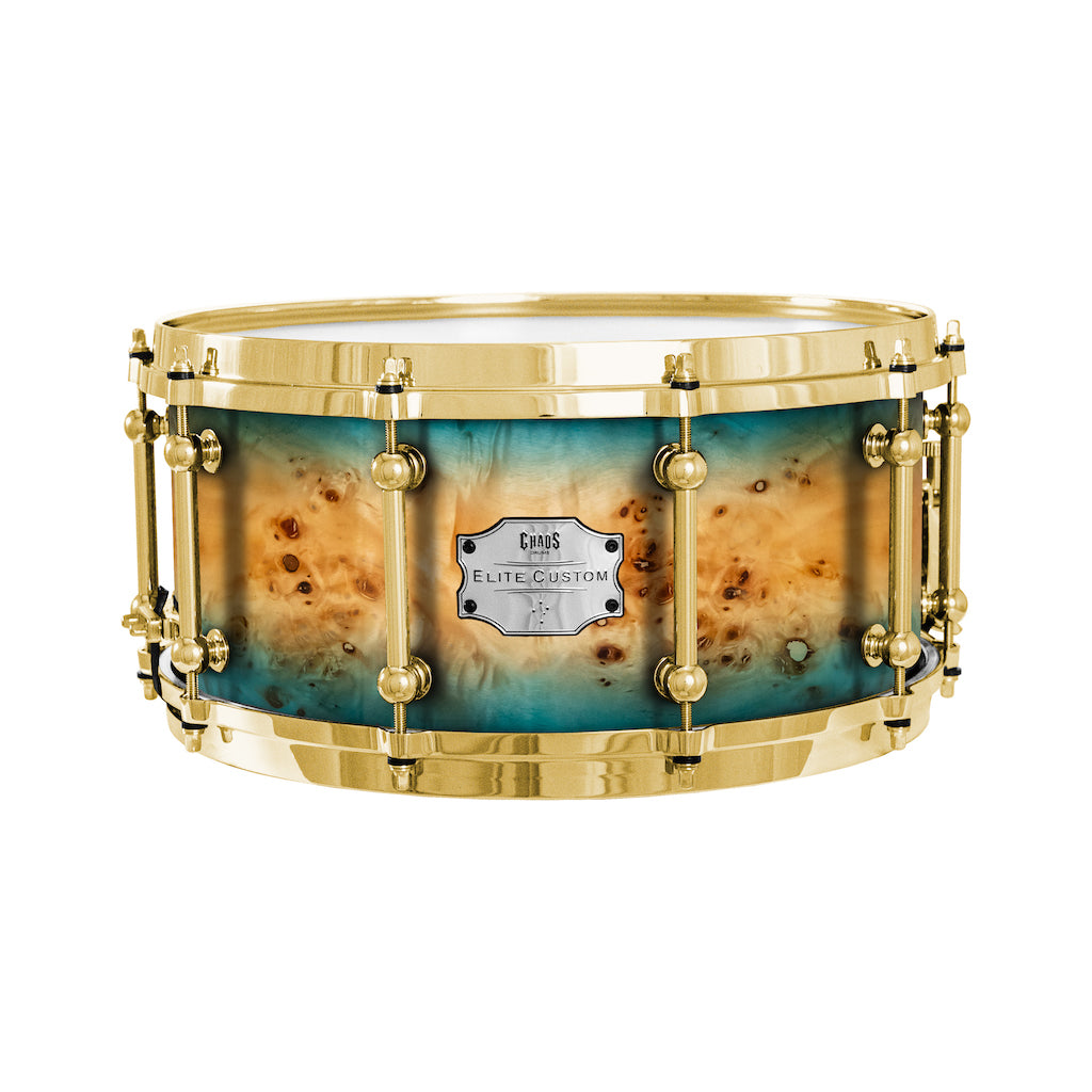 Chaos Elite Custom 14x6.5 Snare Drum American Maple Re-Ring & Mappa Burl - Blue Natural Burst