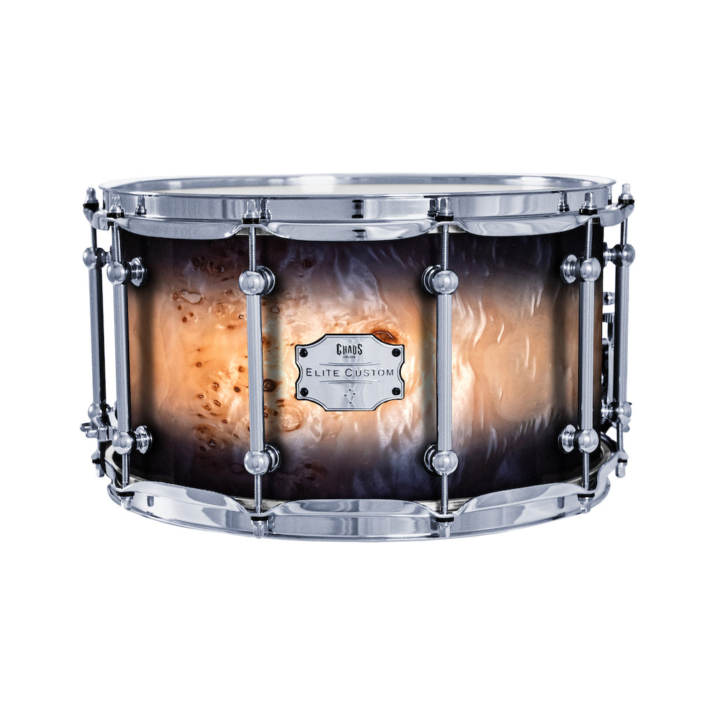 Chaos Elite Custom 14x8 Snare Drum American Maple Re-Ring & Mappa Burl - Black Natural Burst