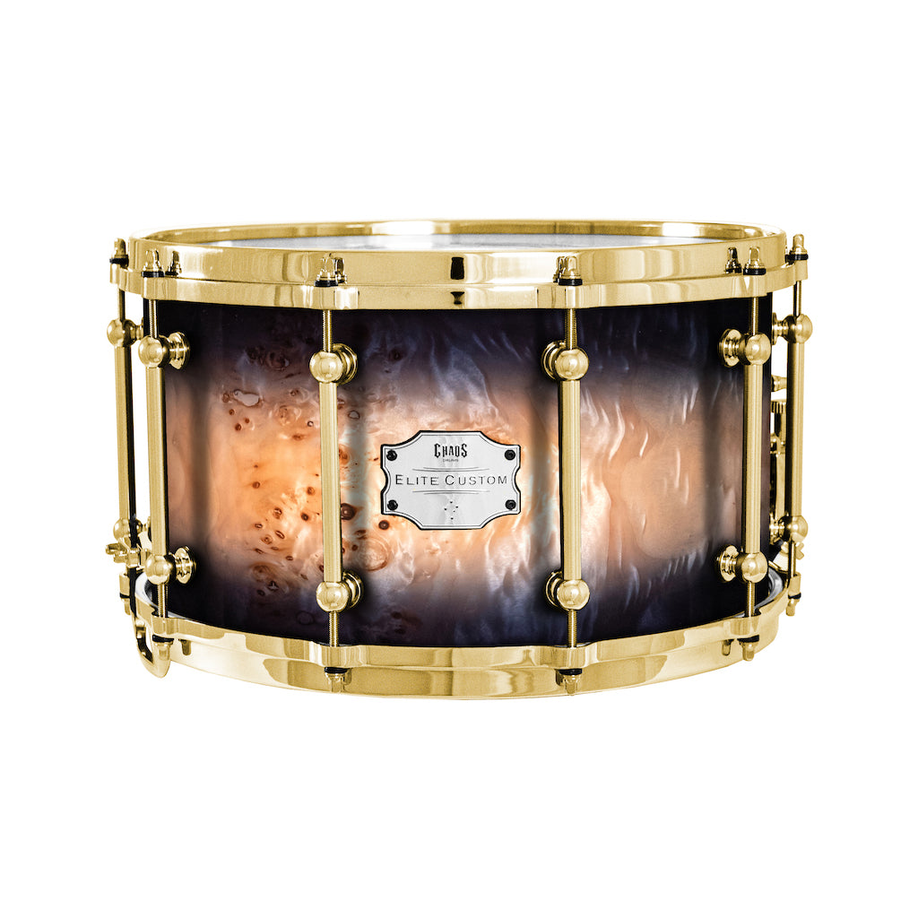 Chaos Elite Custom 14x8 Snare Drum American Maple Re-Ring & Mappa Burl - Black Natural Burst