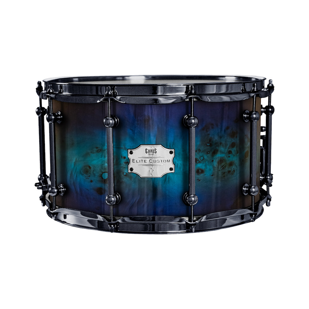 Chaos Elite Custom 14x8 Snare Drum American Maple Re-Ring & Mappa Burl - Purple Blue Fade