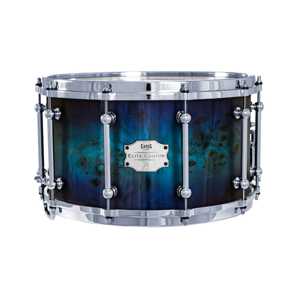 Chaos Elite Custom 14x8 Snare Drum American Maple Re-Ring & Mappa Burl - Purple Blue Fade