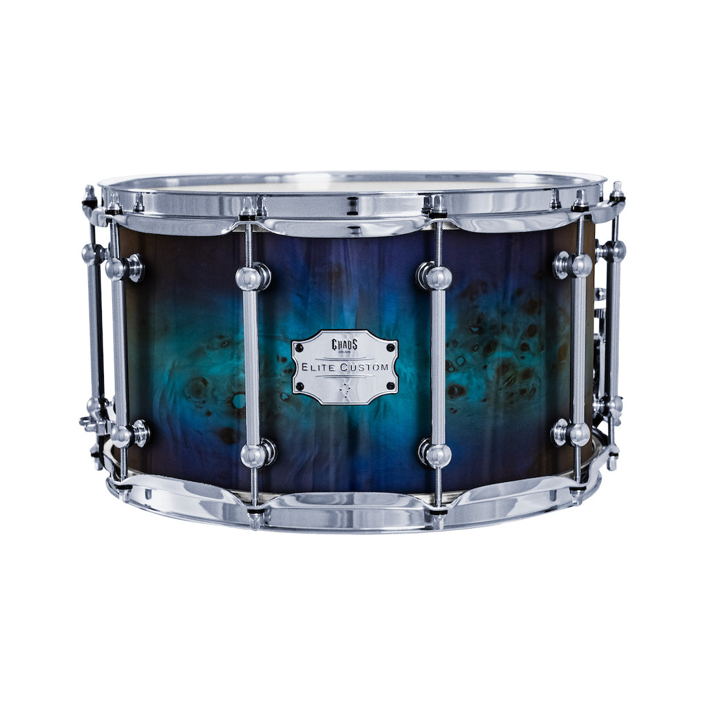 Chaos Elite Custom 14x8 Snare Drum American Maple Re-Ring & Mappa Burl - Purple Blue Fade