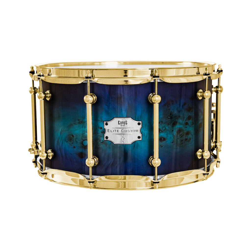 Chaos Elite Custom 14x8 Snare Drum American Maple Re-Ring & Mappa Burl - Purple Blue Fade