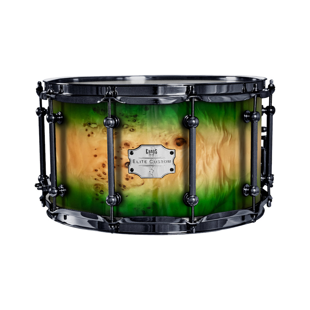 Chaos Elite Custom 14x8 Snare Drum American Maple Re-Ring & Mappa Burl - Green Natural Burst
