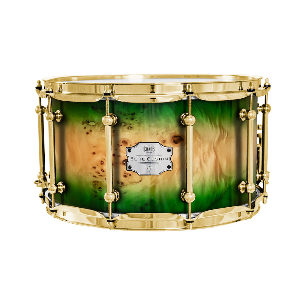 Chaos Elite Custom 14x8 Snare Drum American Maple Re-Ring & Mappa Burl - Green Natural Burst