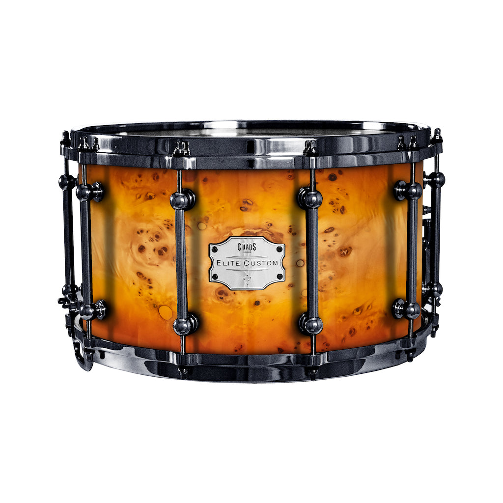 Chaos Elite Custom 14x8 Snare Drum American Maple Re-Ring & Mappa Burl - Orange Natural Burst