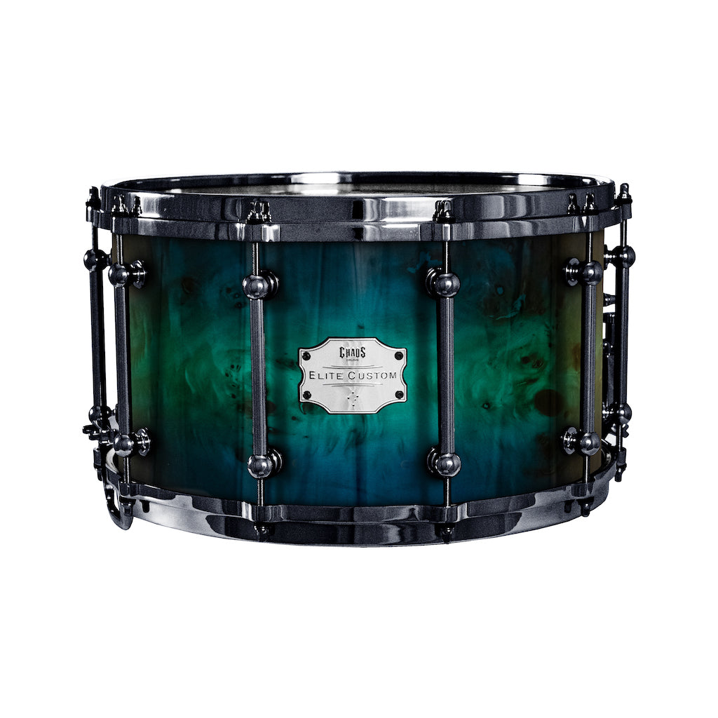 Chaos Elite Custom 14x8 Snare Drum American Maple Re-Ring & Mappa Burl - Blue Green Fade