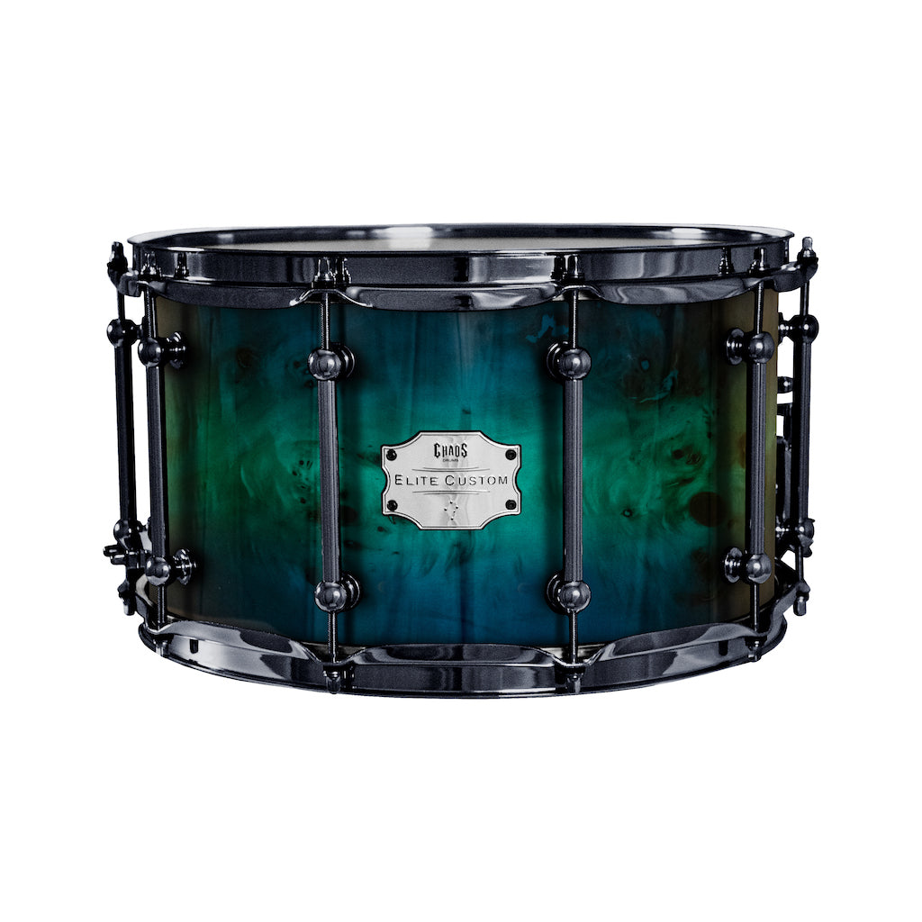 Chaos Elite Custom 14x8 Snare Drum American Maple Re-Ring & Mappa Burl - Blue Green Fade