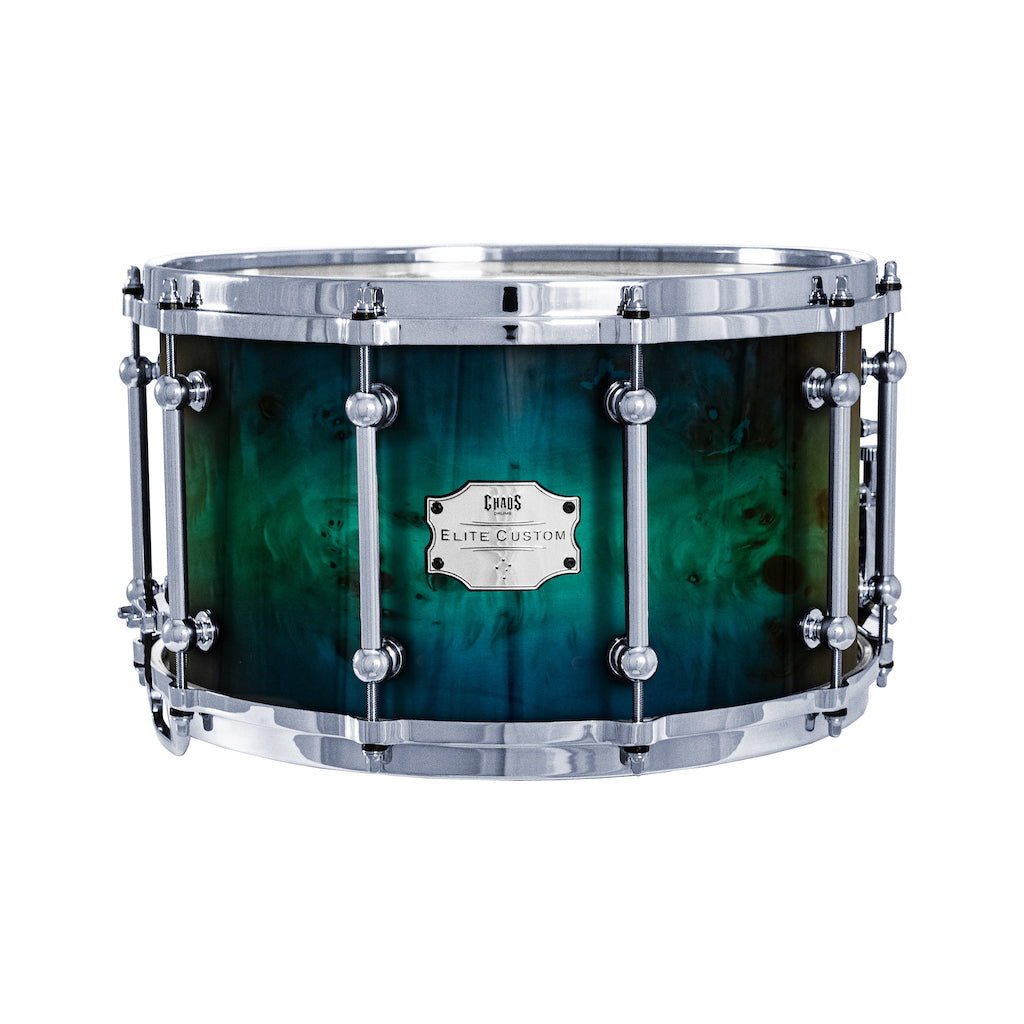 Chaos Elite Custom 14x8 Snare Drum American Maple Re-Ring & Mappa Burl - Blue Green Fade
