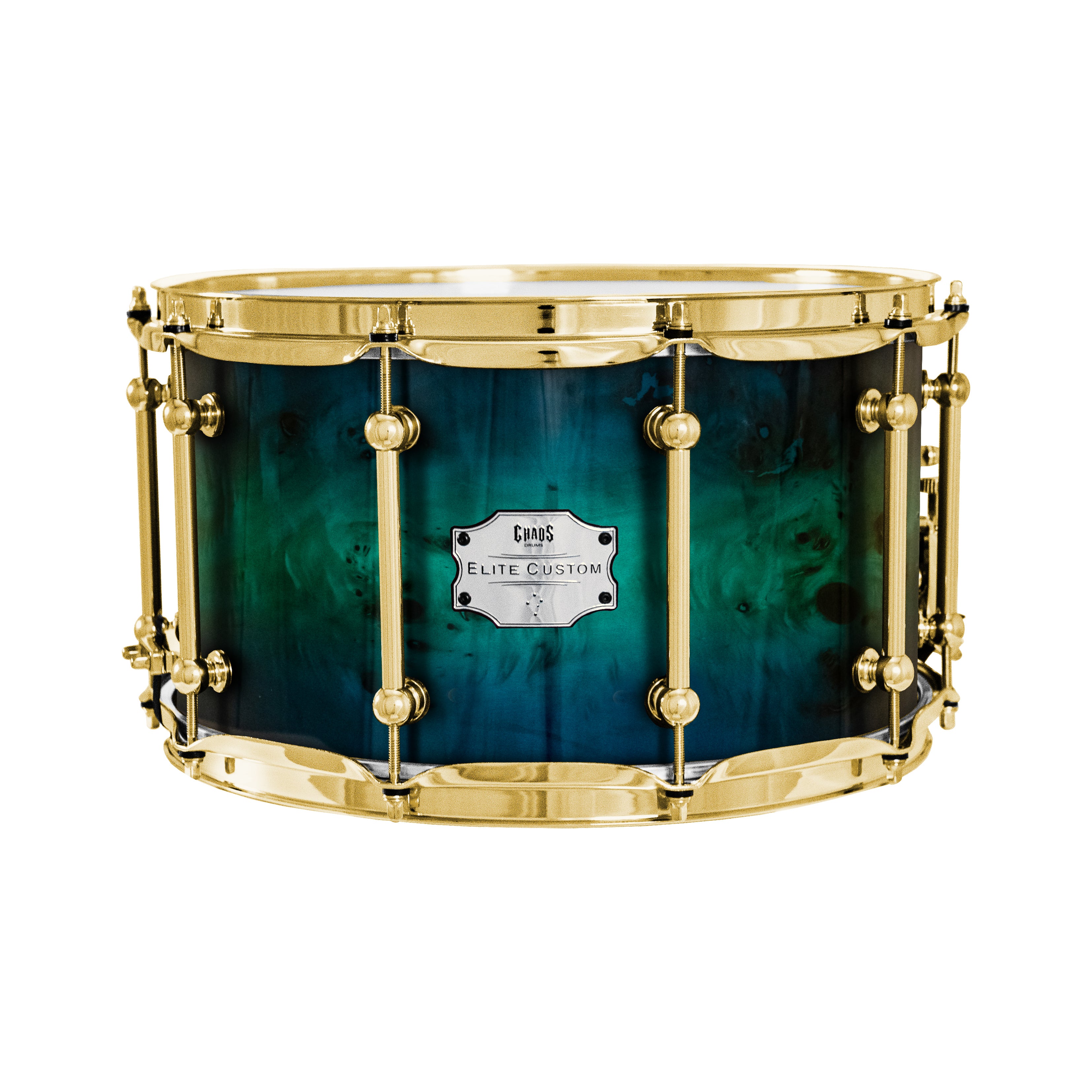 Chaos Elite Custom 14x8 Snare Drum American Maple Re-Ring & Mappa Burl - Blue Green Fade