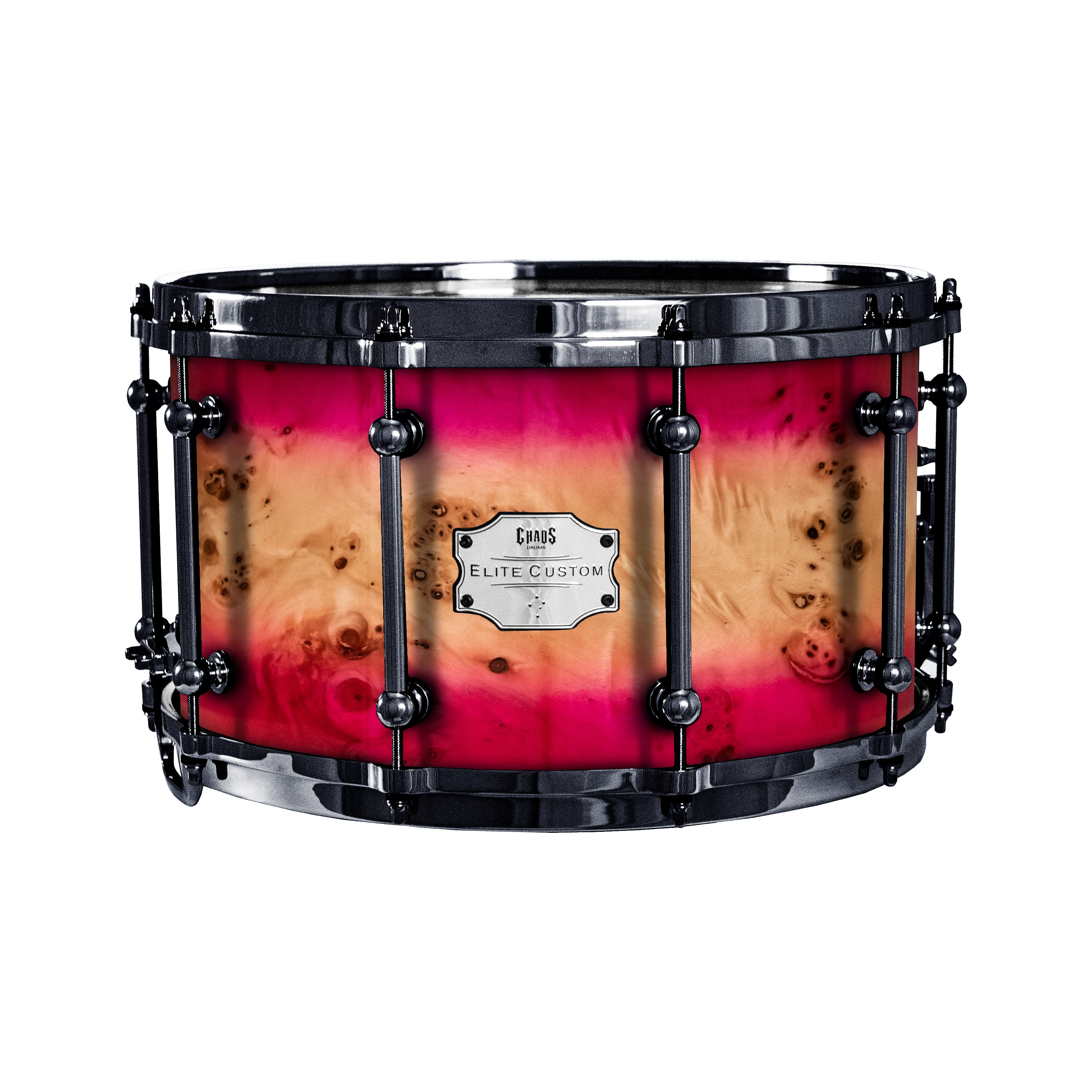 Chaos Elite Custom 14x8 Snare Drum American Maple Re-Ring & Mappa Burl - Pink Natural Burst