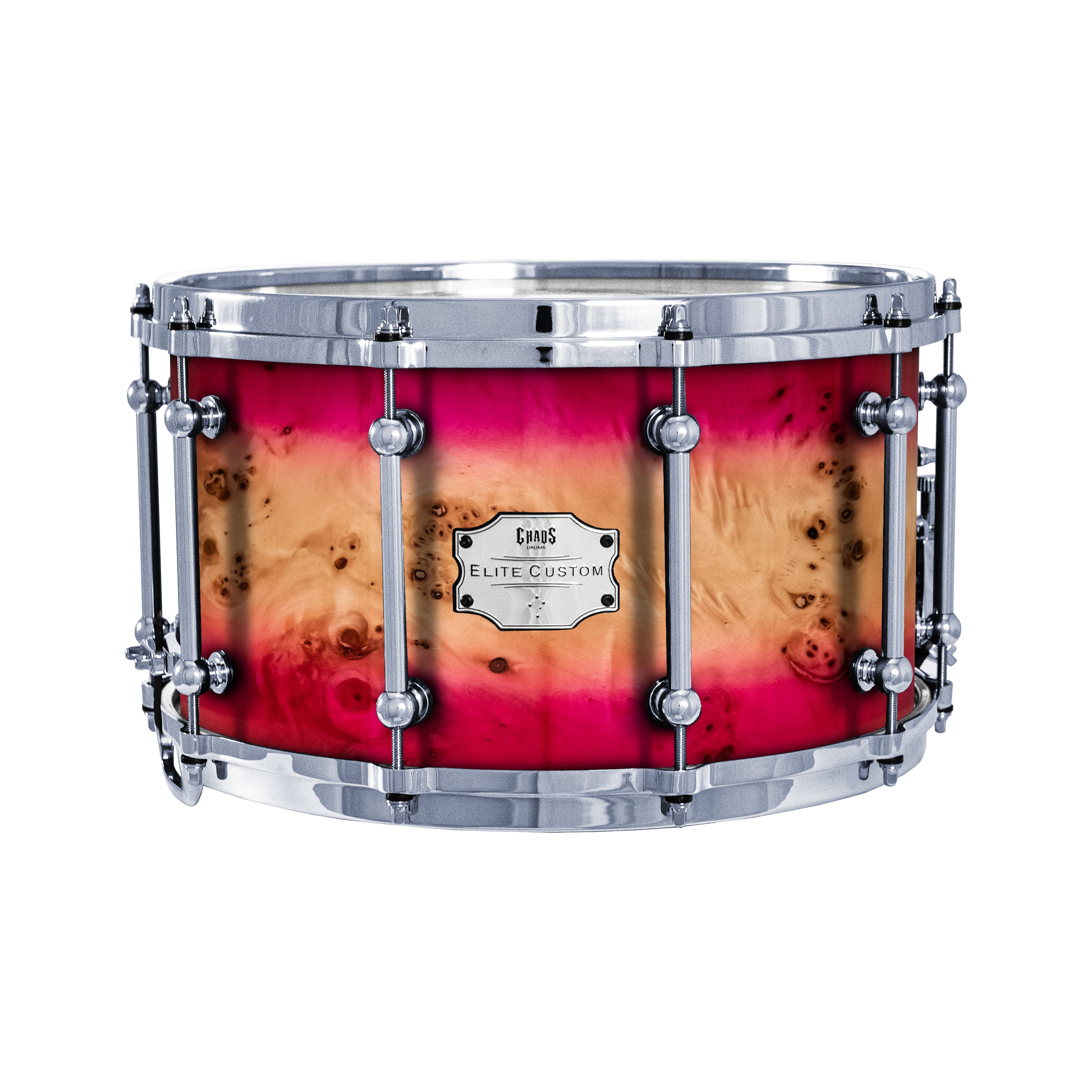 Chaos Elite Custom 14x8 Snare Drum American Maple Re-Ring & Mappa Burl - Pink Natural Burst
