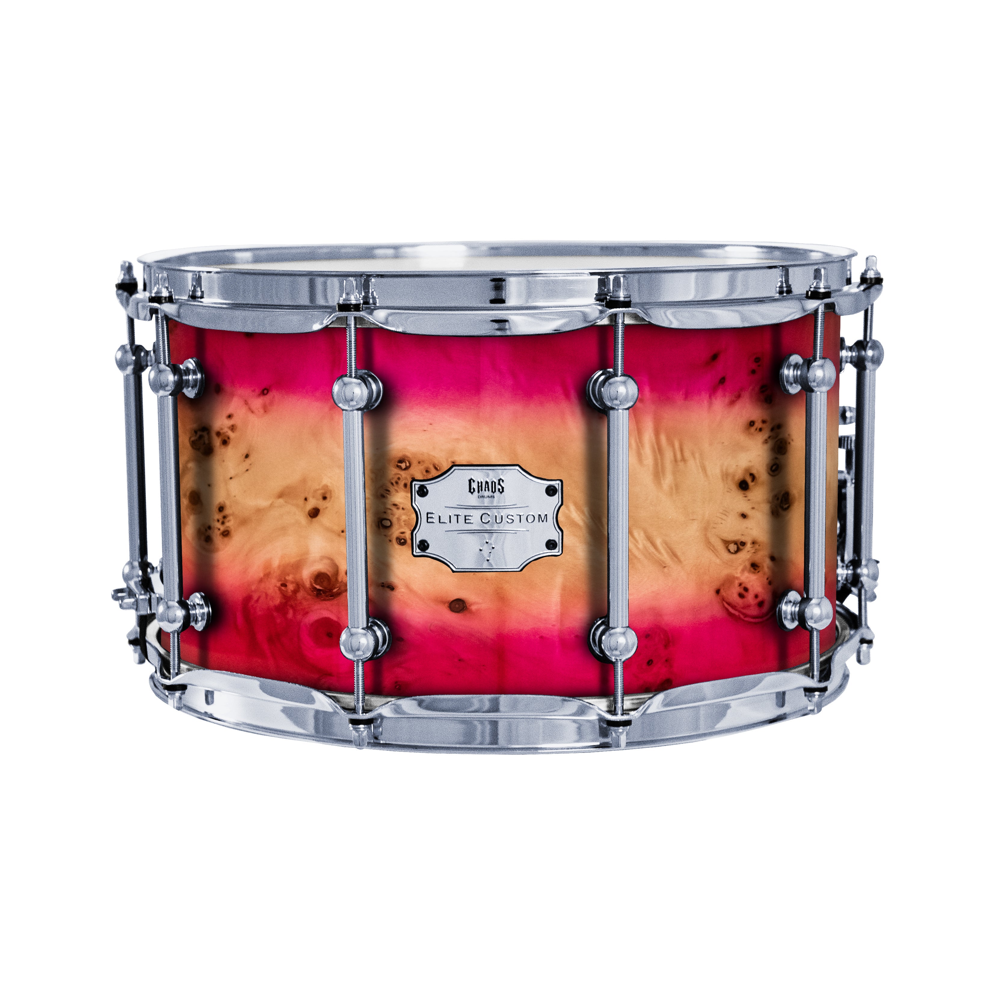 Chaos Elite Custom 14x8 Snare Drum American Maple Re-Ring & Mappa Burl - Pink Natural Burst