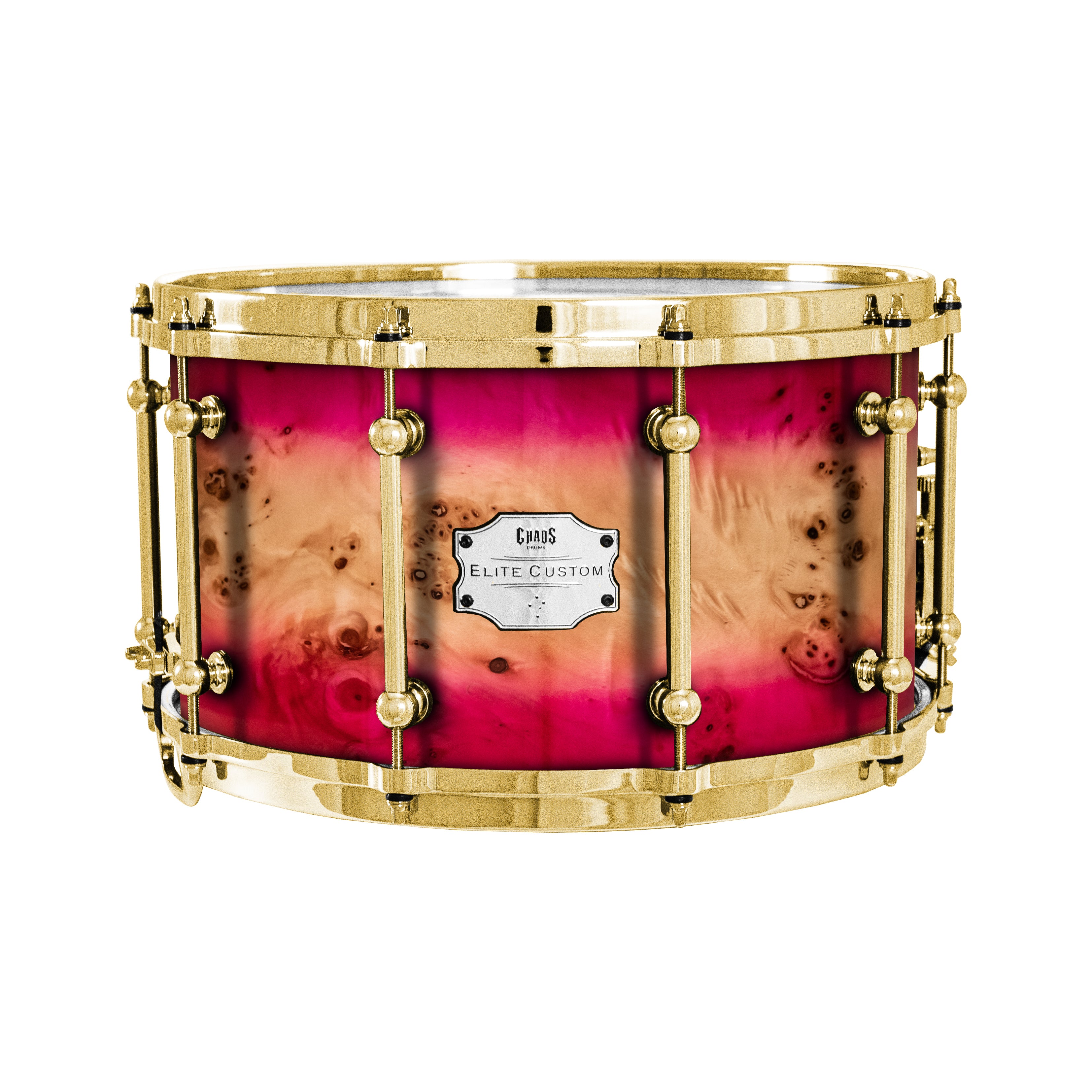 Chaos Elite Custom 14x8 Snare Drum American Maple Re-Ring & Mappa Burl - Pink Natural Burst