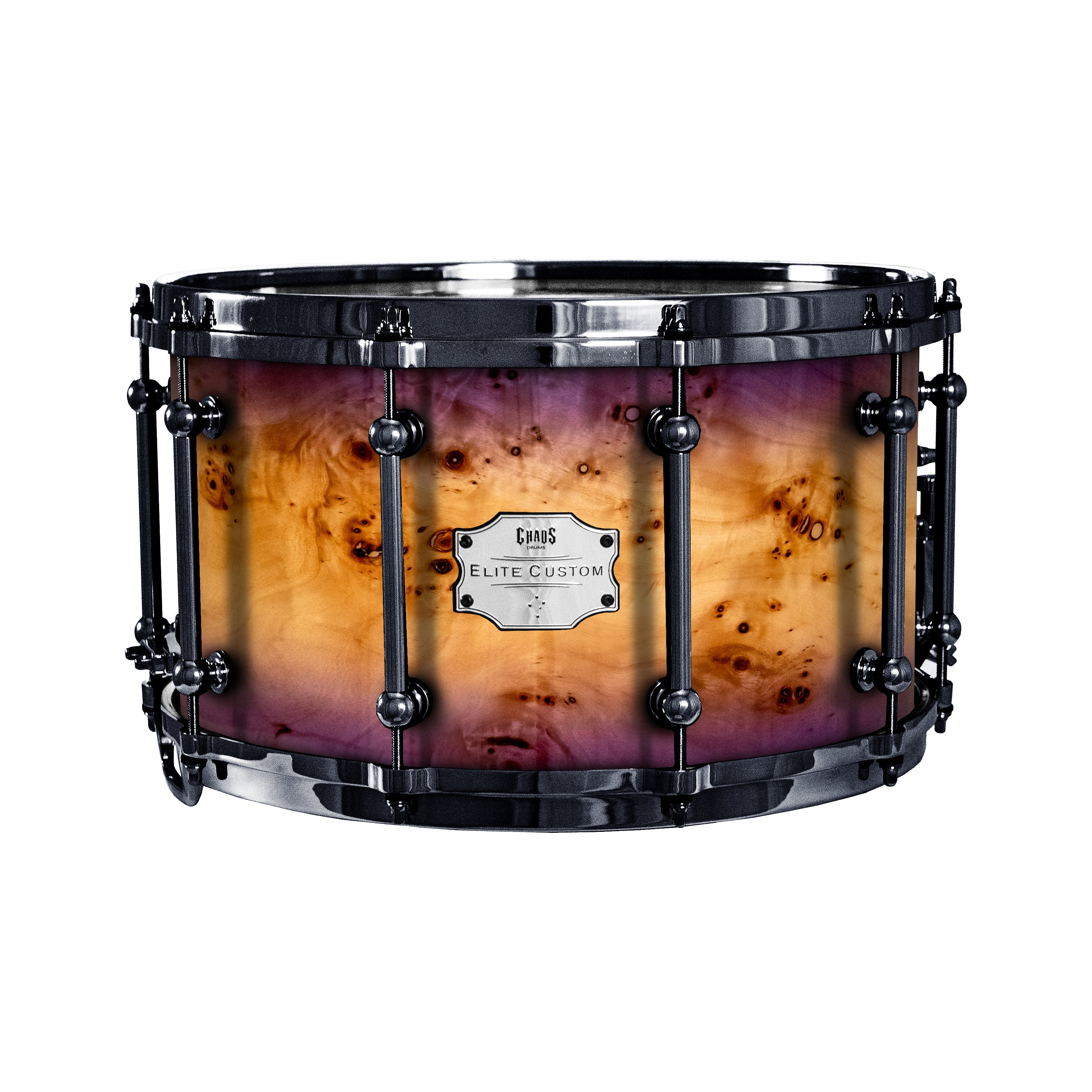 Chaos Elite Custom 14x8 Snare Drum American Maple Re-Ring & Mappa Burl - Purple Natural Burst