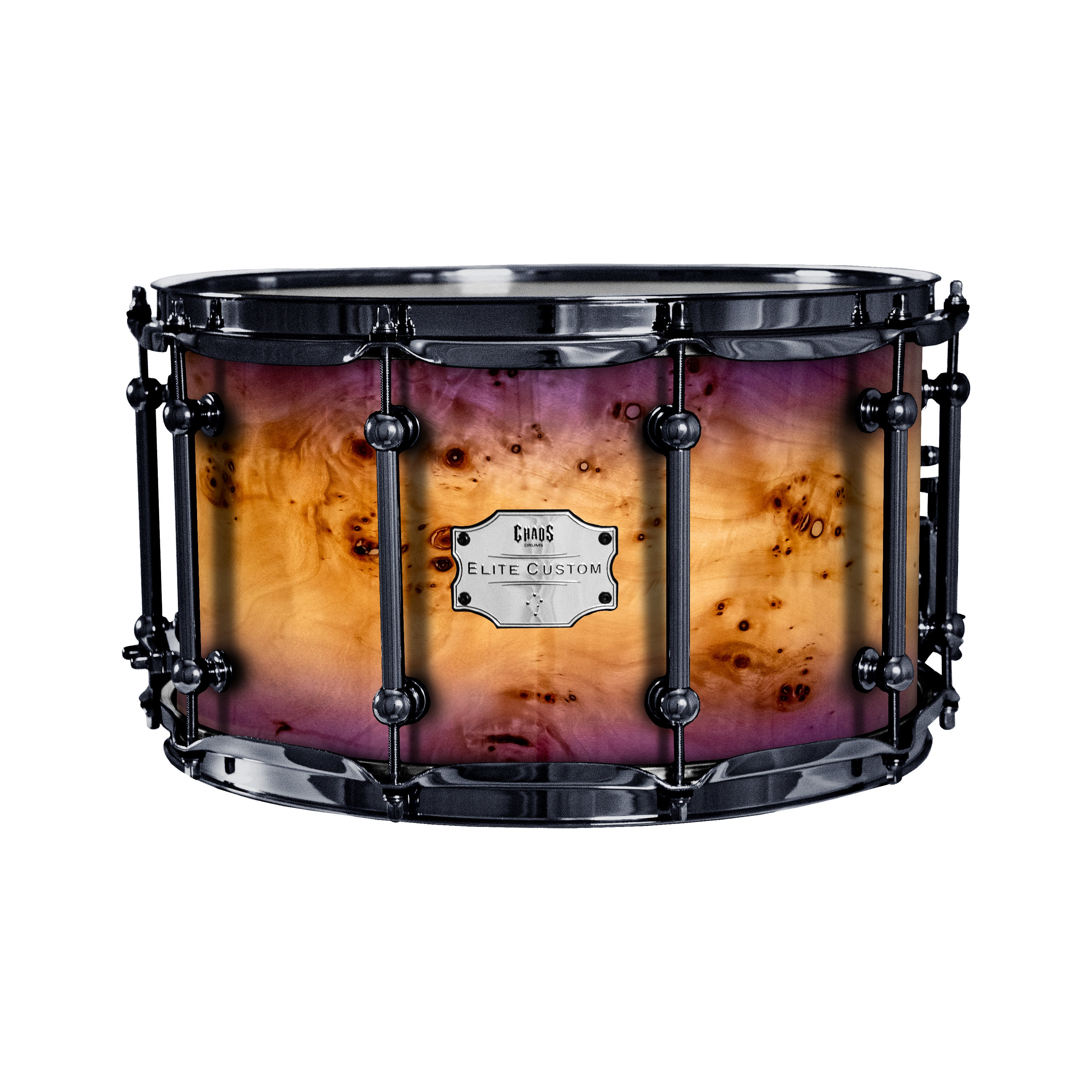 Chaos Elite Custom 14x8 Snare Drum American Maple Re-Ring & Mappa Burl - Purple Natural Burst