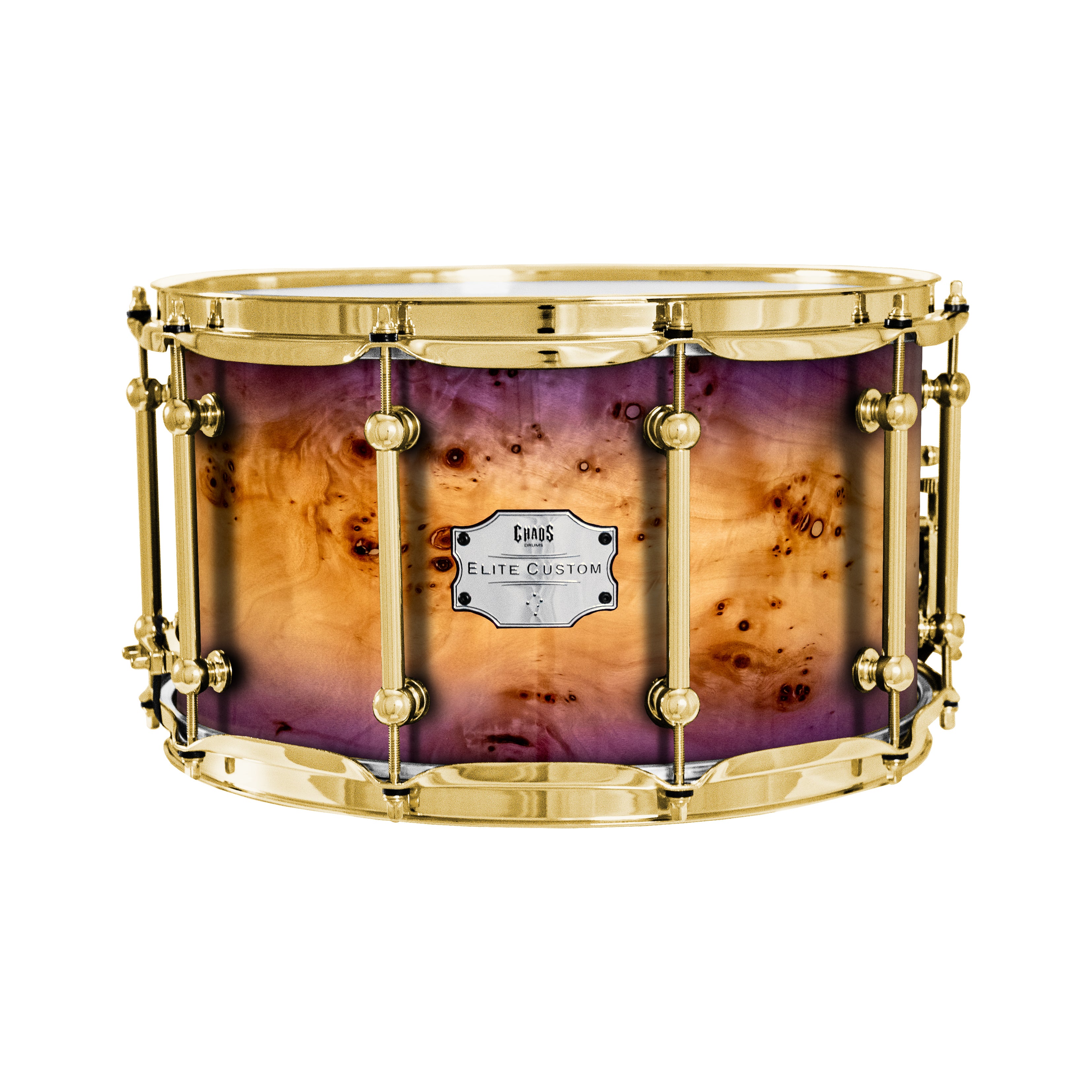 Chaos Elite Custom 14x8 Snare Drum American Maple Re-Ring & Mappa Burl - Purple Natural Burst