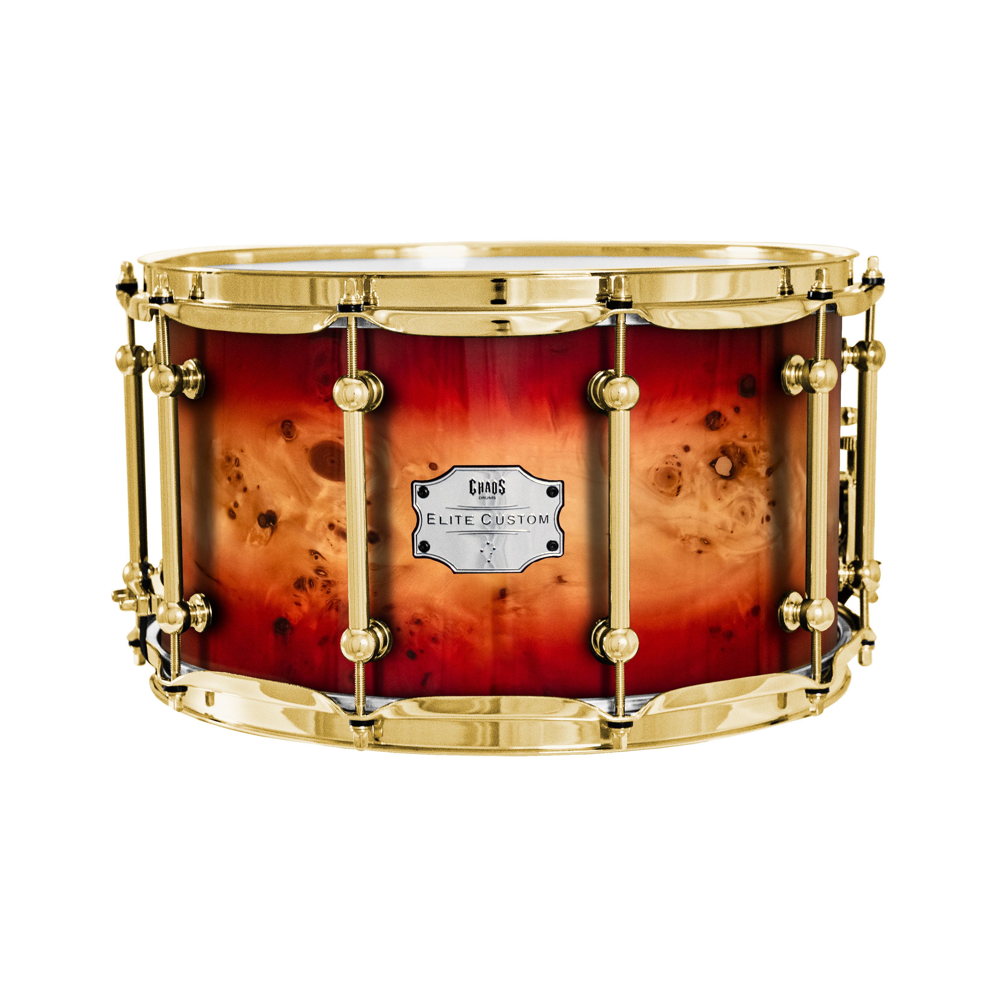 Chaos Elite Custom 14x8 Snare Drum American Maple Re-Ring & Mappa Burl - Red Natural Burst