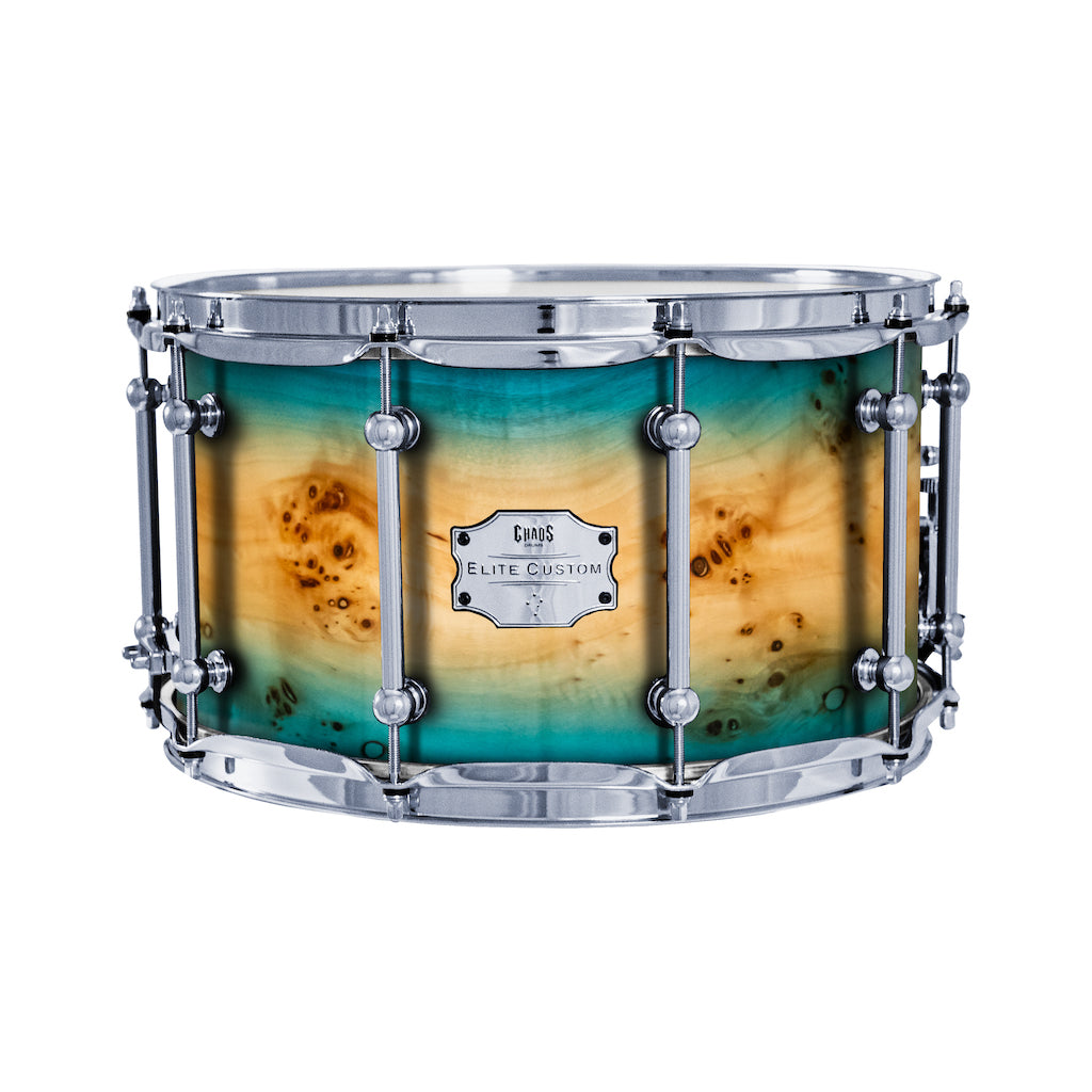 Chaos Elite Custom 14x8 Snare Drum American Maple Re-Ring & Mappa Burl - Blue Natural Burst