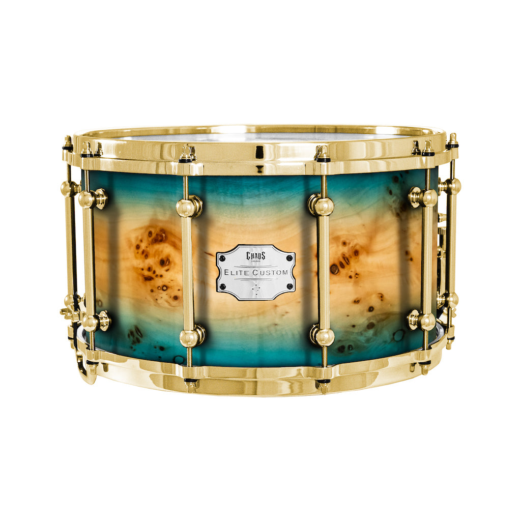 Chaos Elite Custom 14x8 Snare Drum American Maple Re-Ring & Mappa Burl - Blue Natural Burst