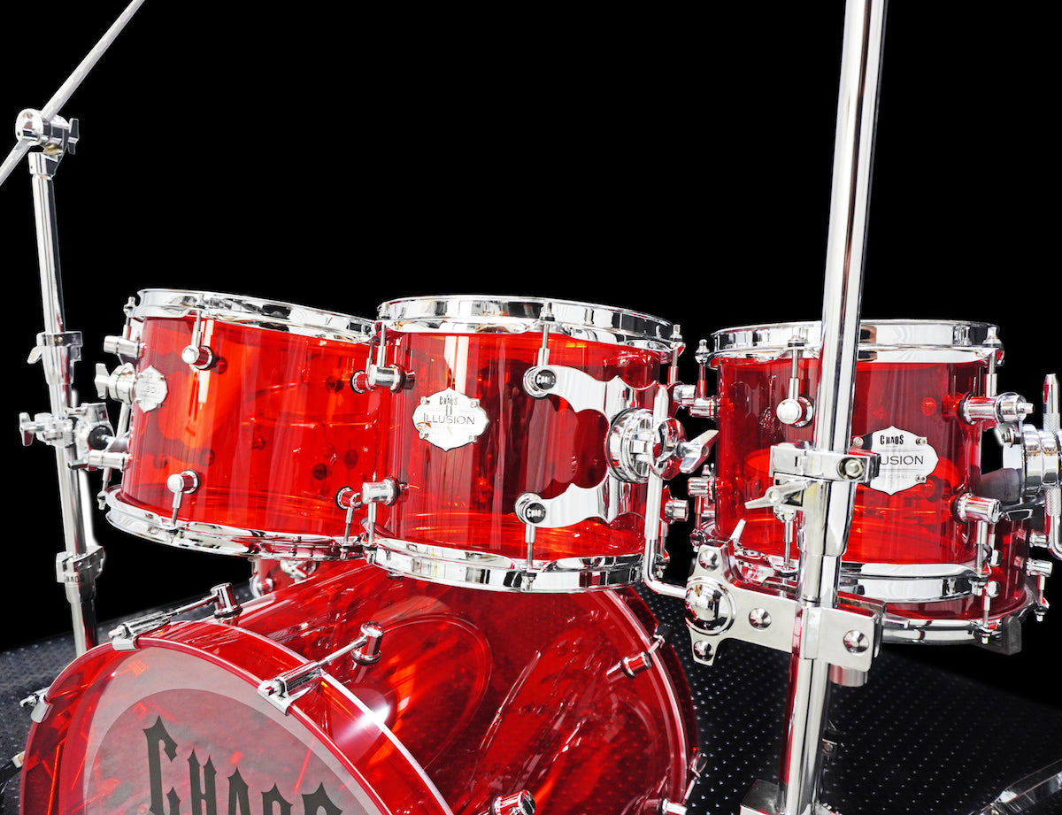 Chaos illusion drum kit - red acrylic drums