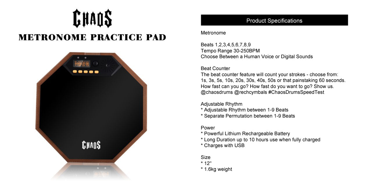 Chaos 12" Metronome Drumming Practice Pad