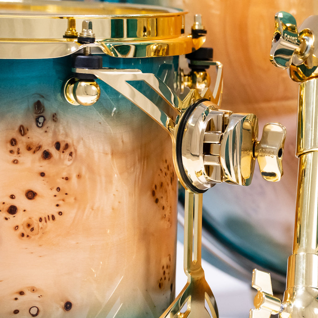 Chaos Elite Custom Drum Kit Maple & Mappa Burl Re-Rings - Blue Natural Burst