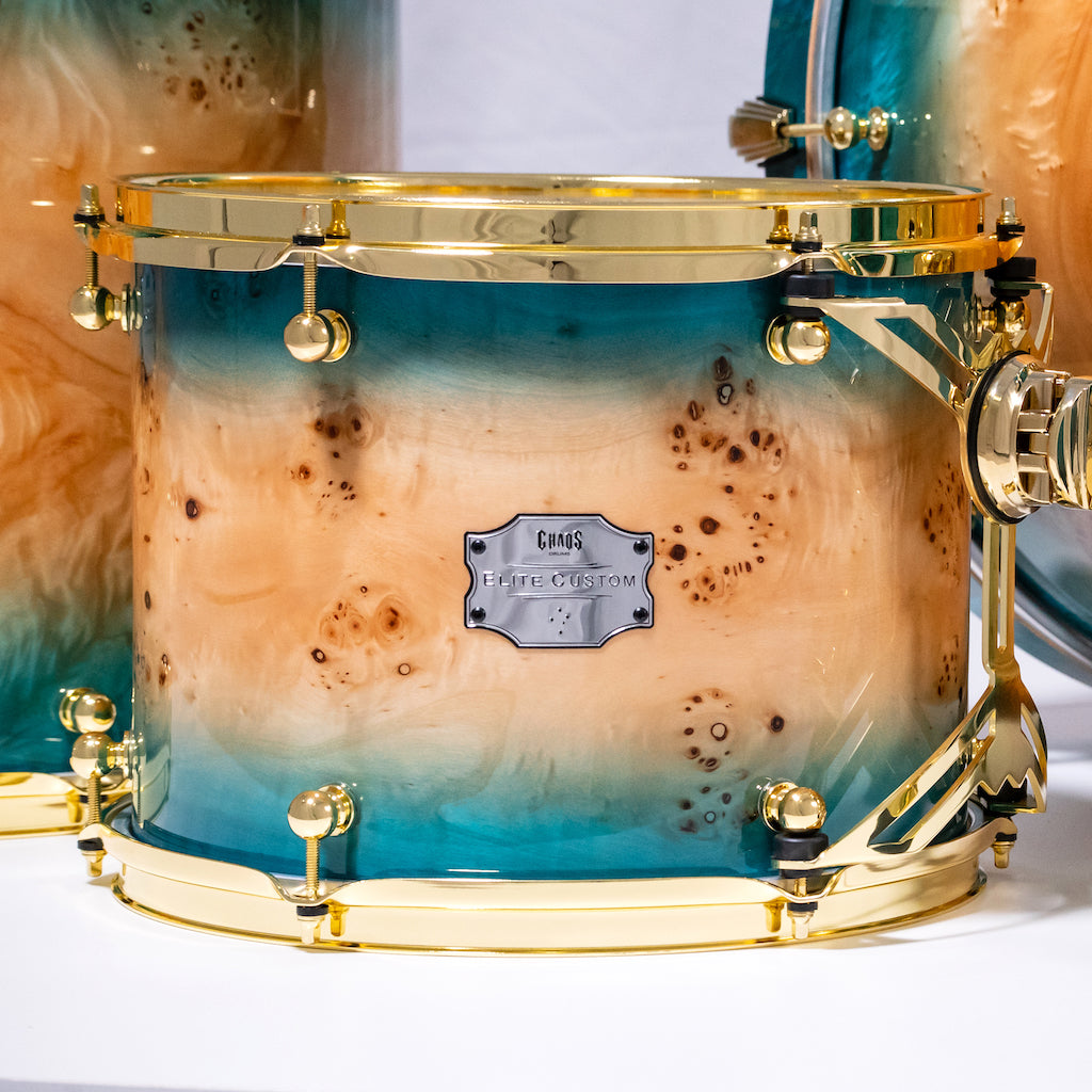 Chaos Elite Custom Drum Kit Maple & Mappa Burl Re-Rings - Blue Natural Burst