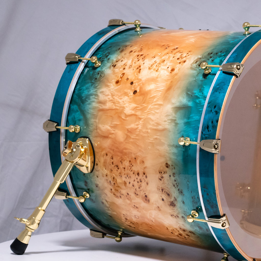 Chaos Elite Custom Drum Kit Maple & Mappa Burl Re-Rings - Blue Natural Burst
