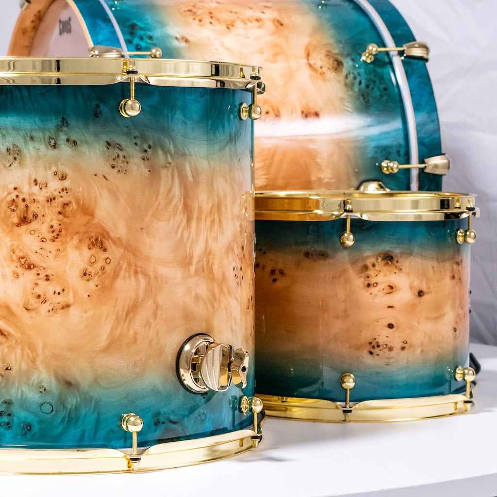 Chaos Elite Custom Drum Kit Maple & Mappa Burl Re-Rings - Blue Natural Burst