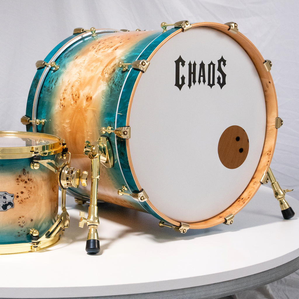 Chaos Elite Custom Drum Kit Maple & Mappa Burl Re-Rings - Blue Natural Burst