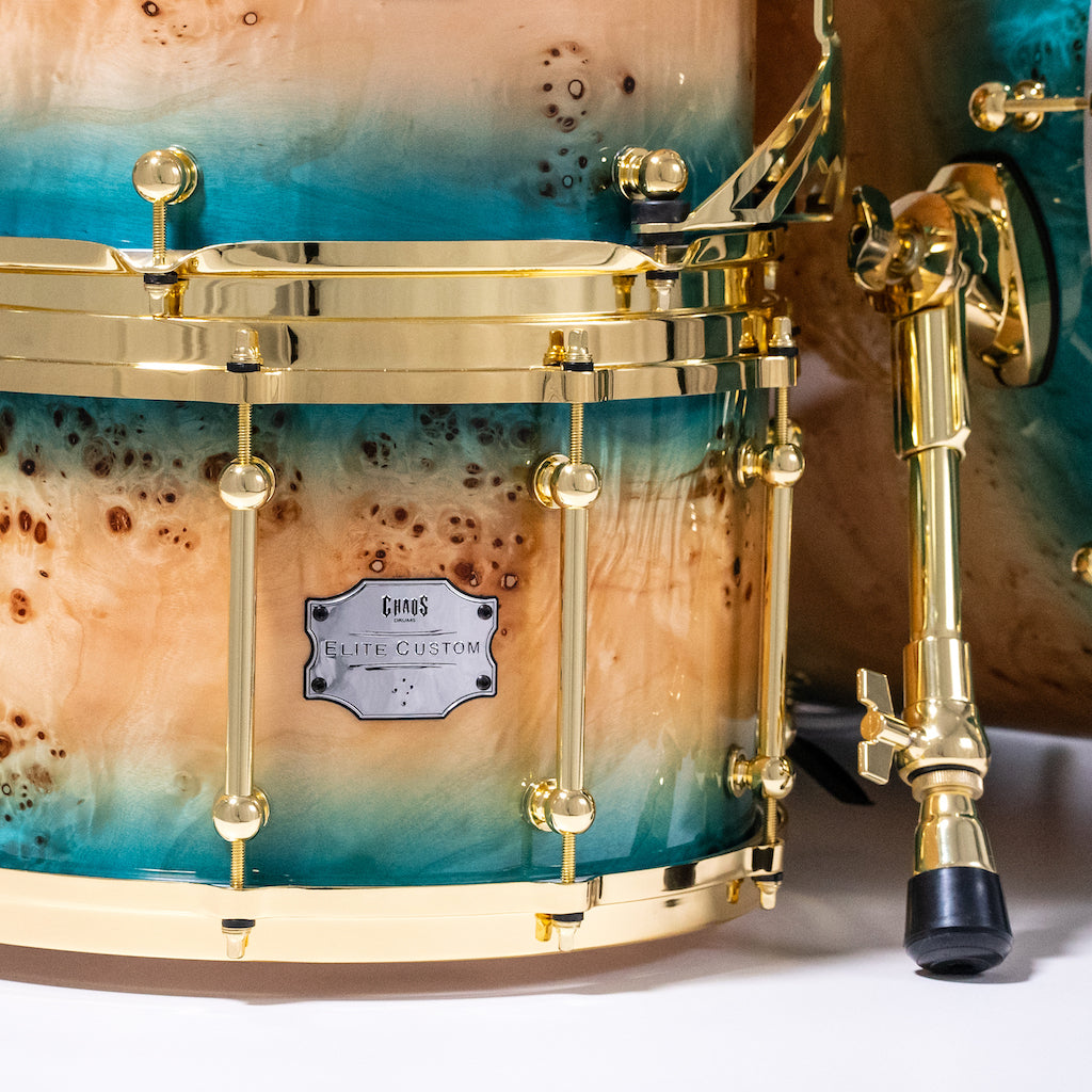 Chaos Elite Custom Drum Kit Maple & Mappa Burl Re-Rings - Blue Natural Burst