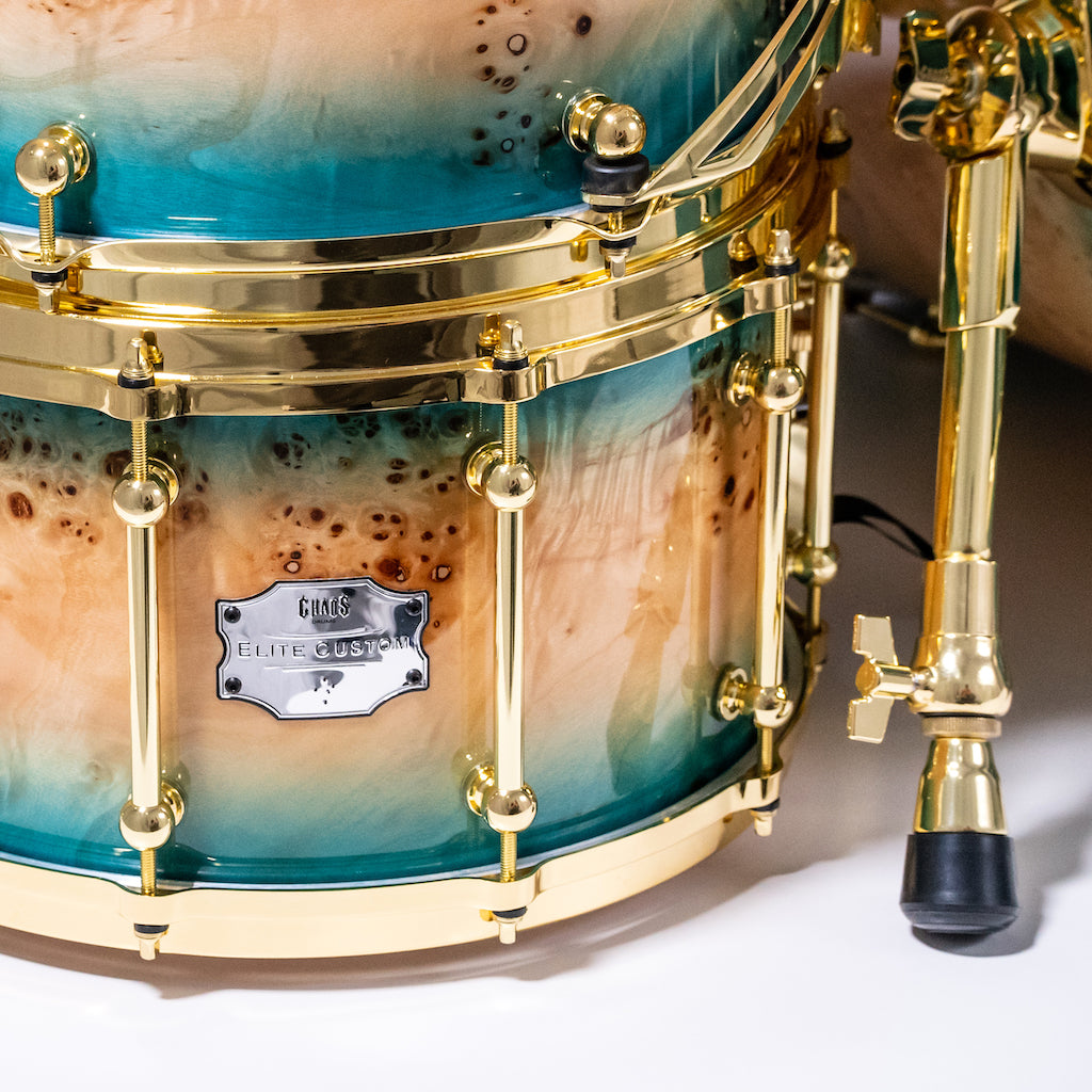 Chaos Elite Custom Drum Kit Maple & Mappa Burl Re-Rings - Blue Natural Burst