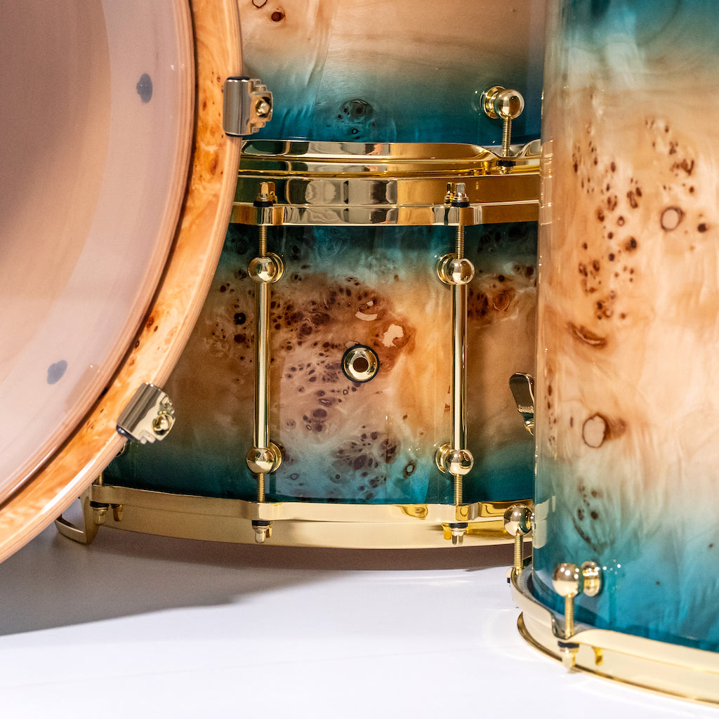 Chaos Elite Custom Drum Kit Maple & Mappa Burl Re-Rings - Blue Natural Burst