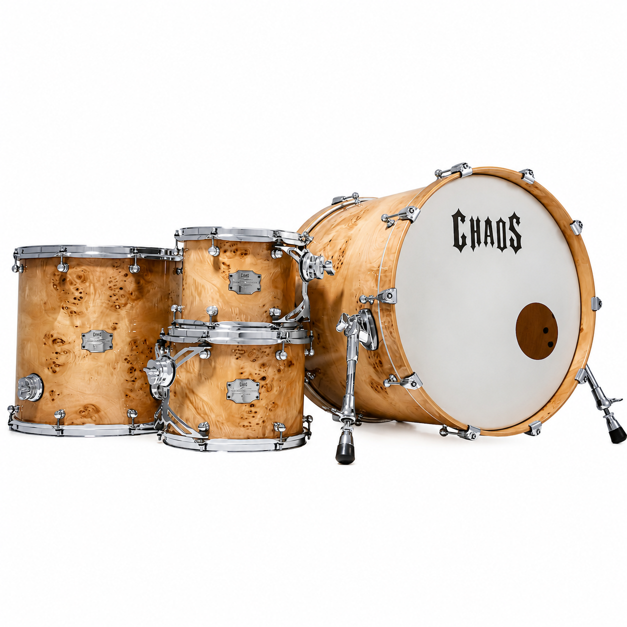 Chaos Elite Custom Drum Kit Maple & Mappa Burl Re-Rings - Natural