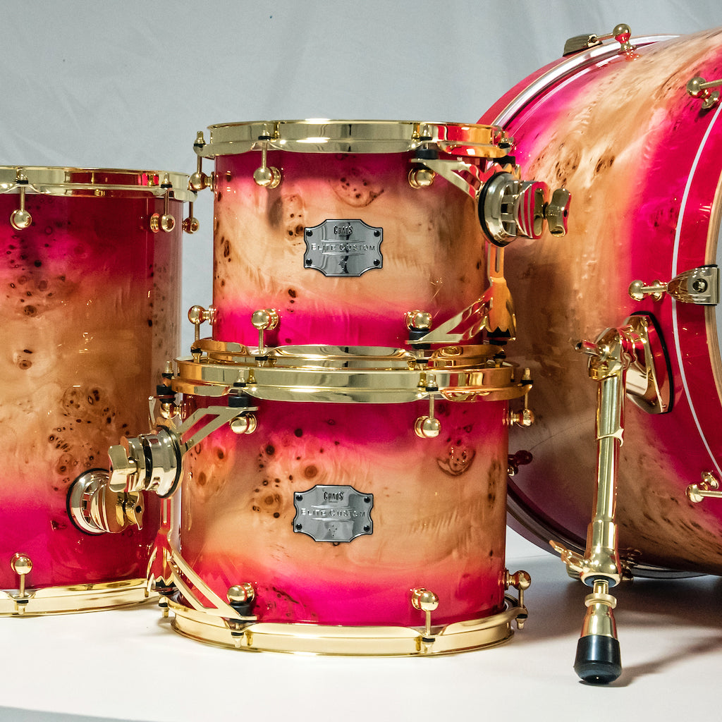 Chaos Elite Custom Drum Kit Maple & Mappa Burl Re-Rings - Pink Natural Burst